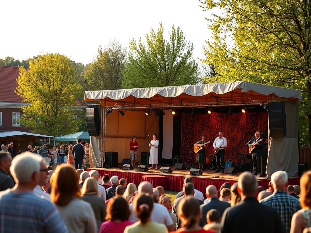 Uśmiechnięte osoby świętujące Prima Aprilis w Kobyłce, otoczone kolorowymi żartami i życzeniami